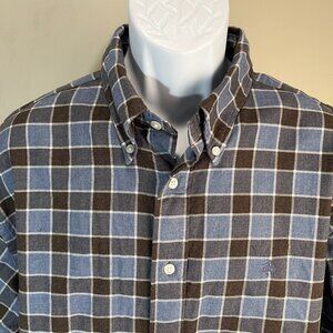 Brooks Brothers Men's brown, blue and white check Madison l/s Flannel Shirt L